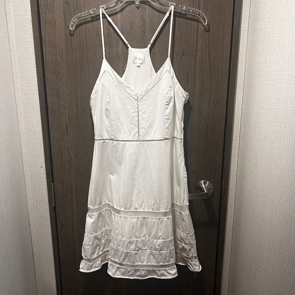 Parker White Mini Dress Lace Trim Size S